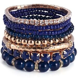 Elegant Navy and Gold Beaded Bracelet Set